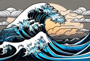 waves black with blue accent struggle perseverance tattoo idea