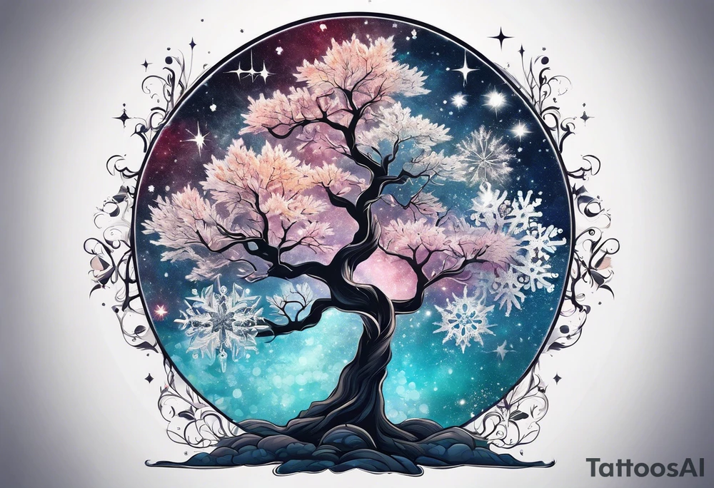 Constellation, tree , snowflake tattoo idea