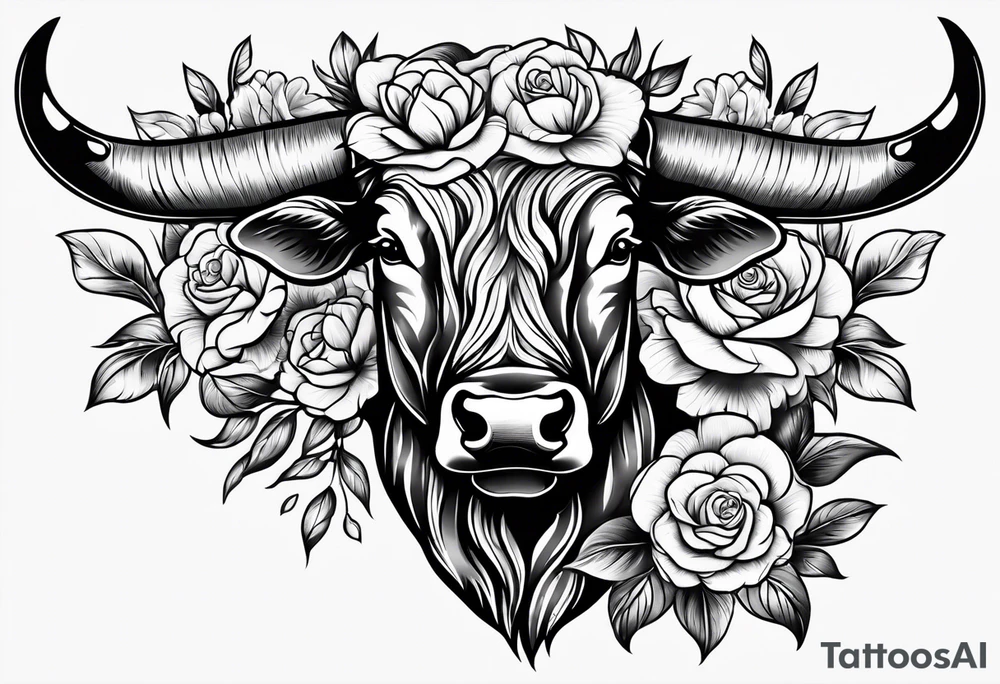 bull with flowers tattoo idea
