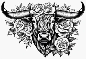 bull with flowers tattoo idea
