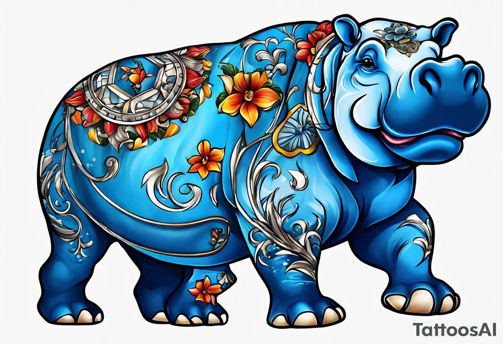 Blue Hippopotamus autism tattoo idea