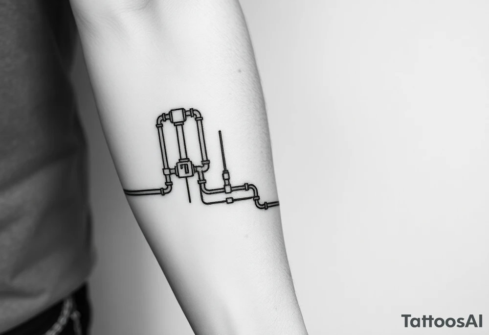long System of pipes that transitions and transforms into veins of forearm tattoo idea