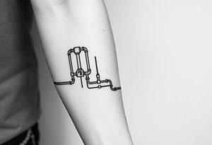 long System of pipes that transitions and transforms into veins of forearm tattoo idea