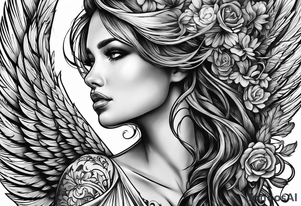 Sexy angel woman broken wings tattoo idea