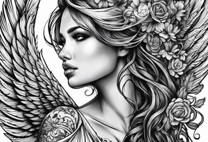 Sexy angel woman broken wings tattoo idea