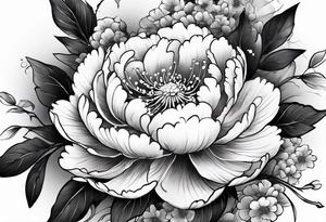 Japanese Floral peony water sleeve black and white tattoo idea