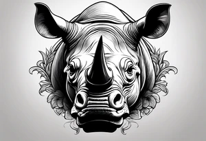 A front-facing rhino head with a sharp elongated tusk that appears angry and fierce tattoo idea