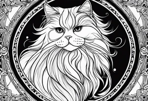 Generate a tattoo design of a long-haired Persian cat with soft, flowing lines, highlighting its luxurious fur in a minimalist style. tattoo idea