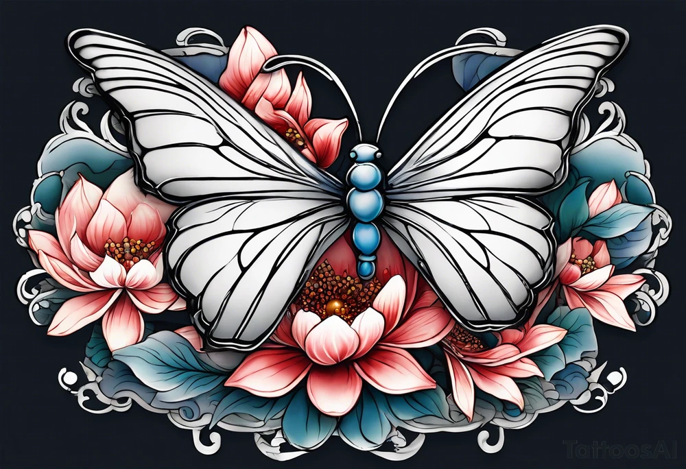 Porcelain butterfly with japanese knot, smoke/cloud, lotus flower tattoo idea