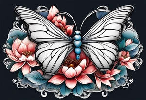 Porcelain butterfly with japanese knot, smoke/cloud, lotus flower tattoo idea