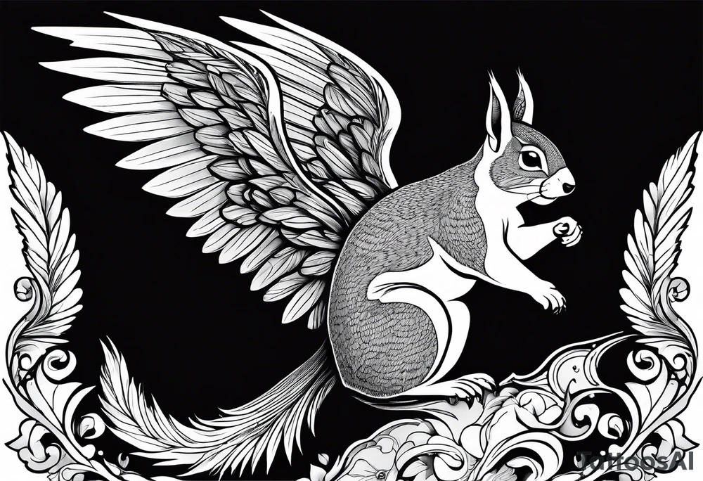 Squirrel with angel wings holding a nut tattoo idea