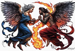 Angel and Devil fighting back tattoo design tattoo idea