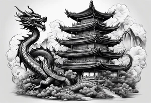 pagoda and dragon around it tattoo idea