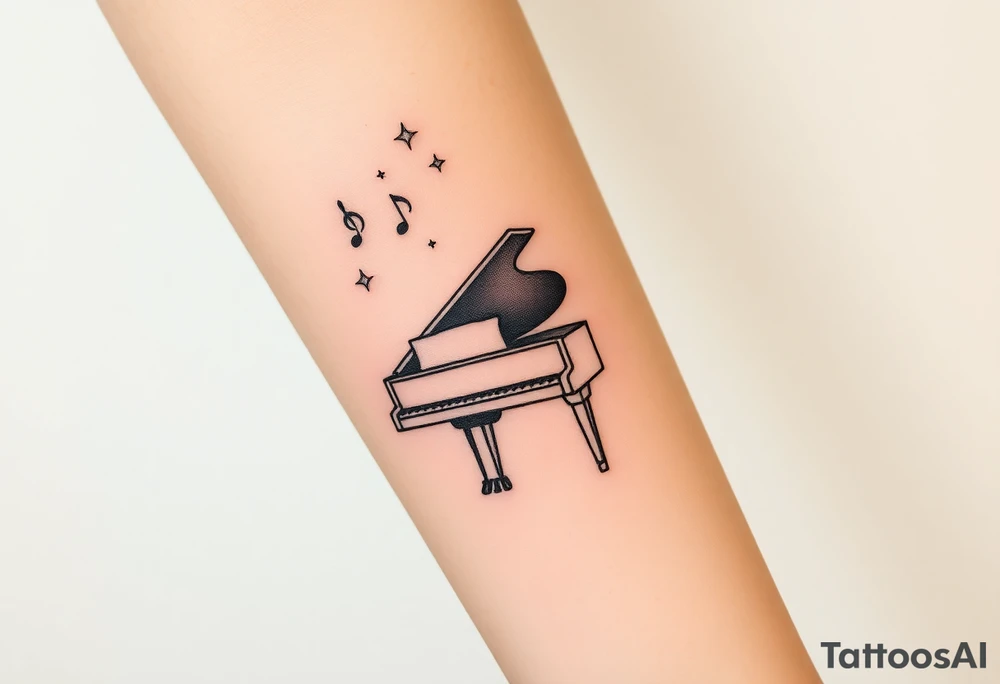 grand piano under stars and music notes tattoo idea