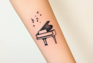 grand piano under stars and music notes tattoo idea