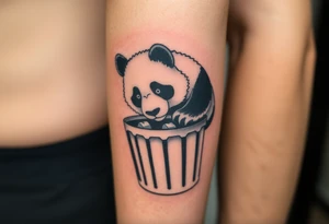 Panda digging through trash can tattoo idea