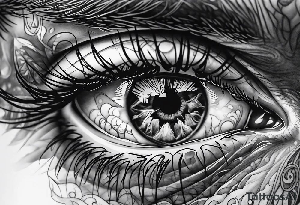 Eye ball up close with dead people in the reflection tattoo idea