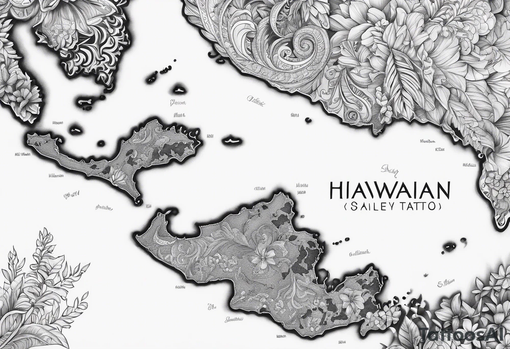 Hawaiian islands map paisley tattoo idea