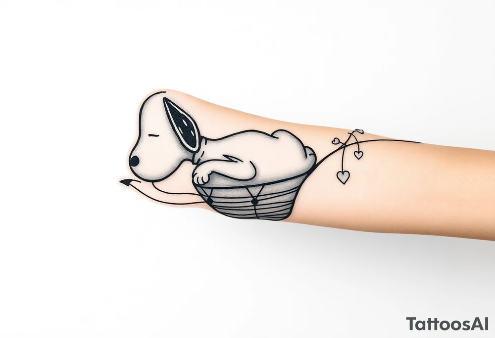 Peanuts snoopy sleeping on hot air balloon tattoo idea