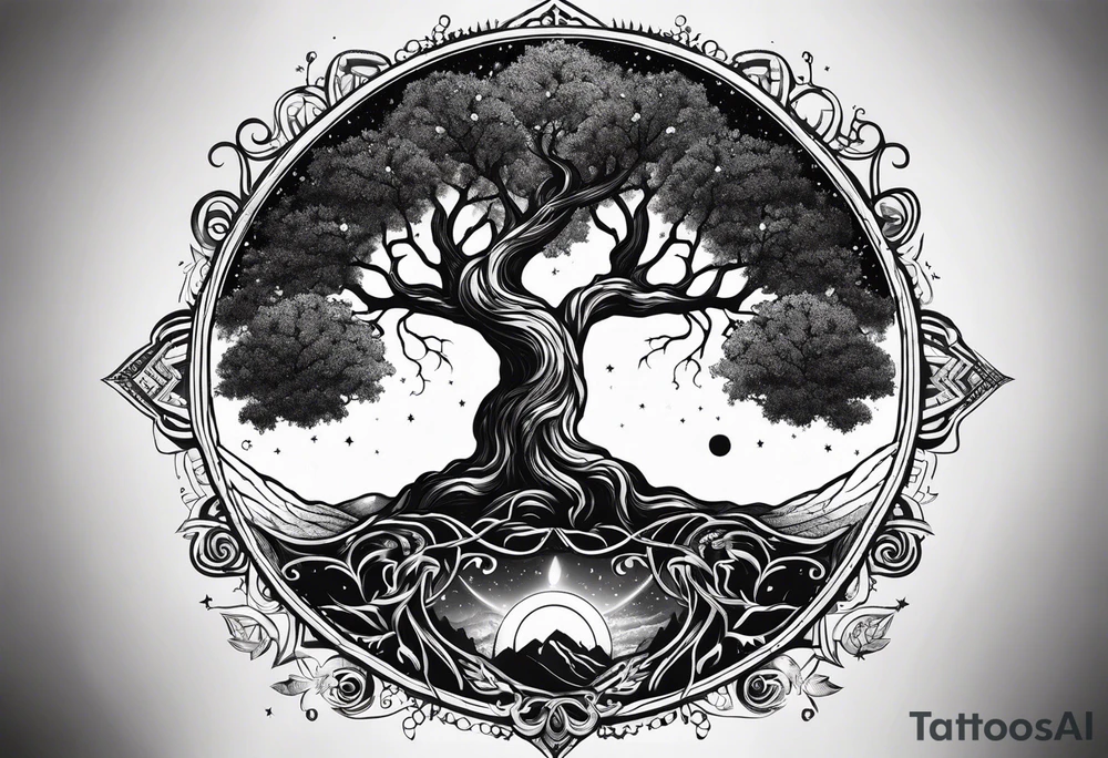 cosmic yggdrasil night sky tattoo idea