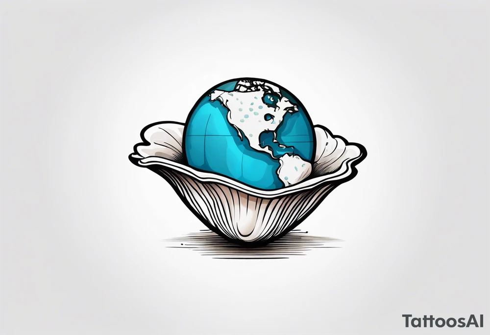 Pretty pearl oyster with a small globe in centre tattoo idea