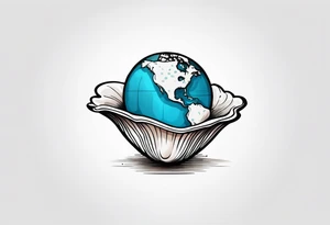 Pretty pearl oyster with a small globe in centre tattoo idea