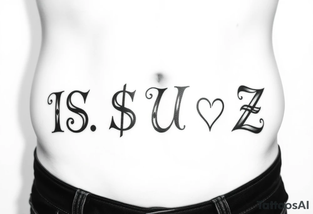 It'll be a large tattoo cross my stomach kind of arched like the old white trash tattoos you'd see like in the 90s. The word it's going to be I S $ U ə Z the second s is going to be money signed backwards the E is going to be backwards and kind of tilted more like like the Internet Explorer e or maybe it's Intel or something like that tattoo idea