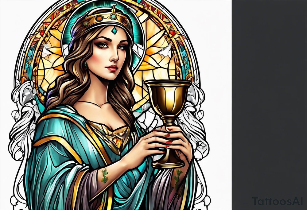 Female saint holding a chalice tattoo idea