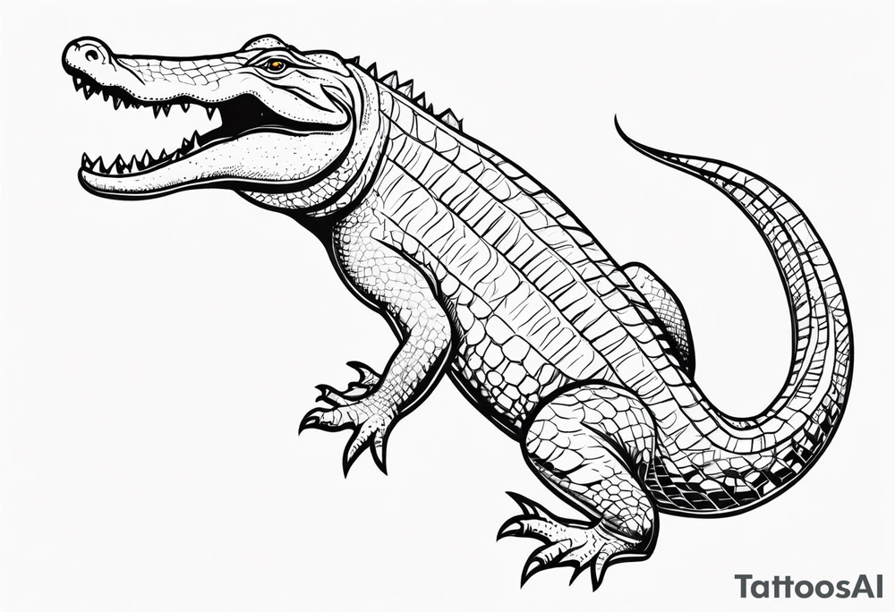 Full body alligator with tail leg top view tattoo idea