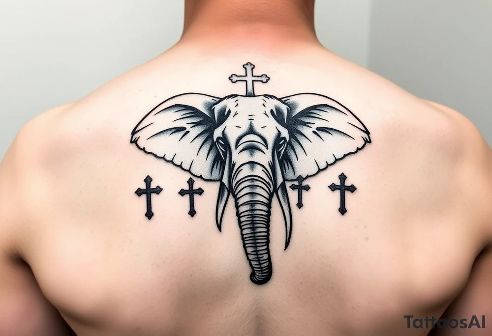 Elephant with 3 crosses tattoo idea