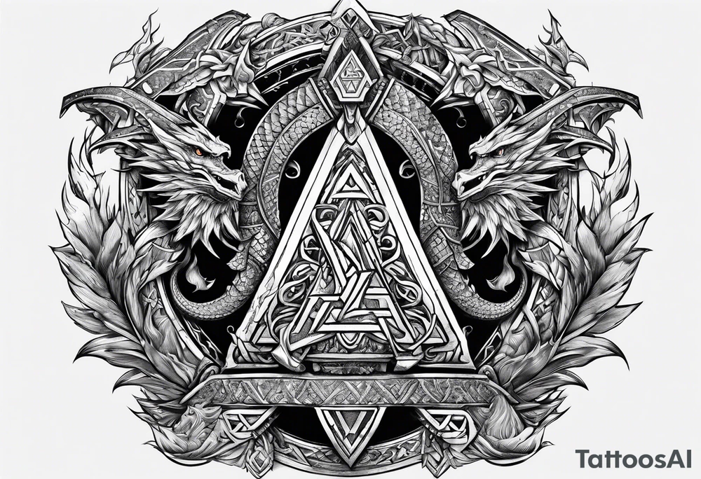 Valhalla valknut sword axe Dragon tattoo idea