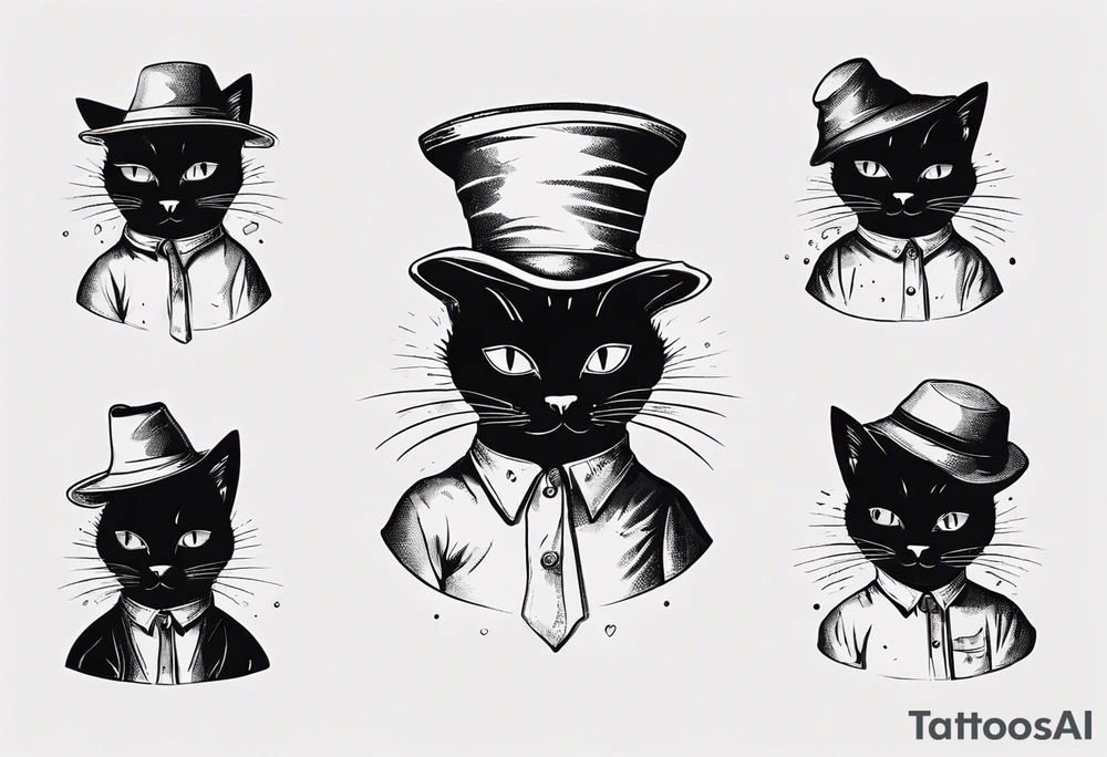black cat with a funny hat and a sweat tattoo idea