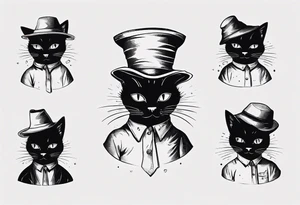 black cat with a funny hat and a sweat tattoo idea