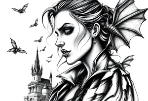 female vampire,bats,old castle. tattoo idea