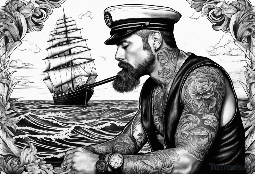 Sailor in
sea with his ship holding his cigar tattoo idea Sailor in
sea with his ship holding his cigar tattoo idea