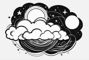 A wrist tattoo in a format of a cloud with the bracelet orientation and inside of this cloud I want galaxy stars and planets tattoo idea