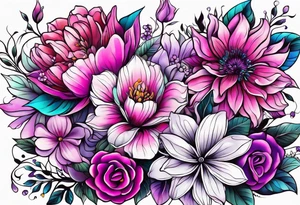 Bright, colorful, lots of pinks and purples flower arm tattoo tattoo idea