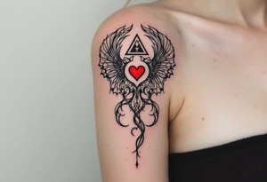 Black fine-line coordinates with a tiny red heart on the collarbone mark where your love began. tattoo idea