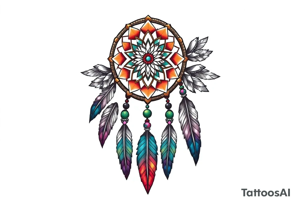 dreamcatcher with feathers and some color tattoo idea