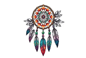 dreamcatcher with feathers and some color tattoo idea