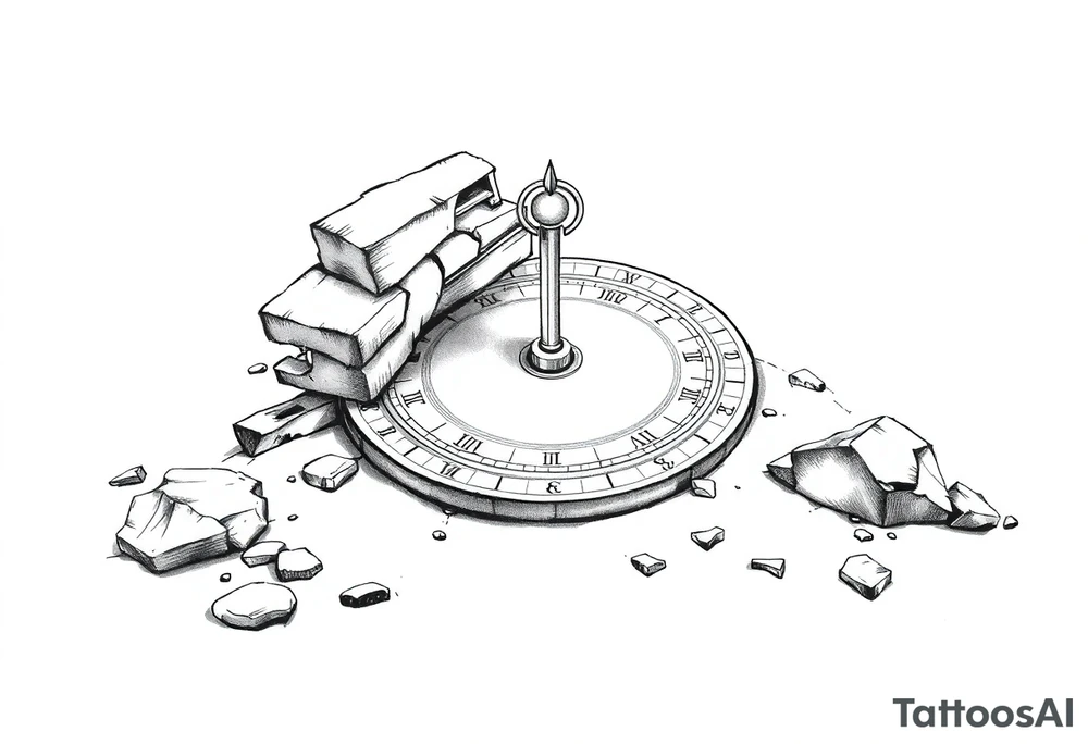 Crumbling sundial on the ground tattoo idea