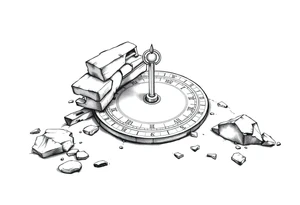 Crumbling sundial on the ground tattoo idea