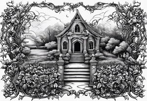 Leafy vines with grave yard tattoo idea