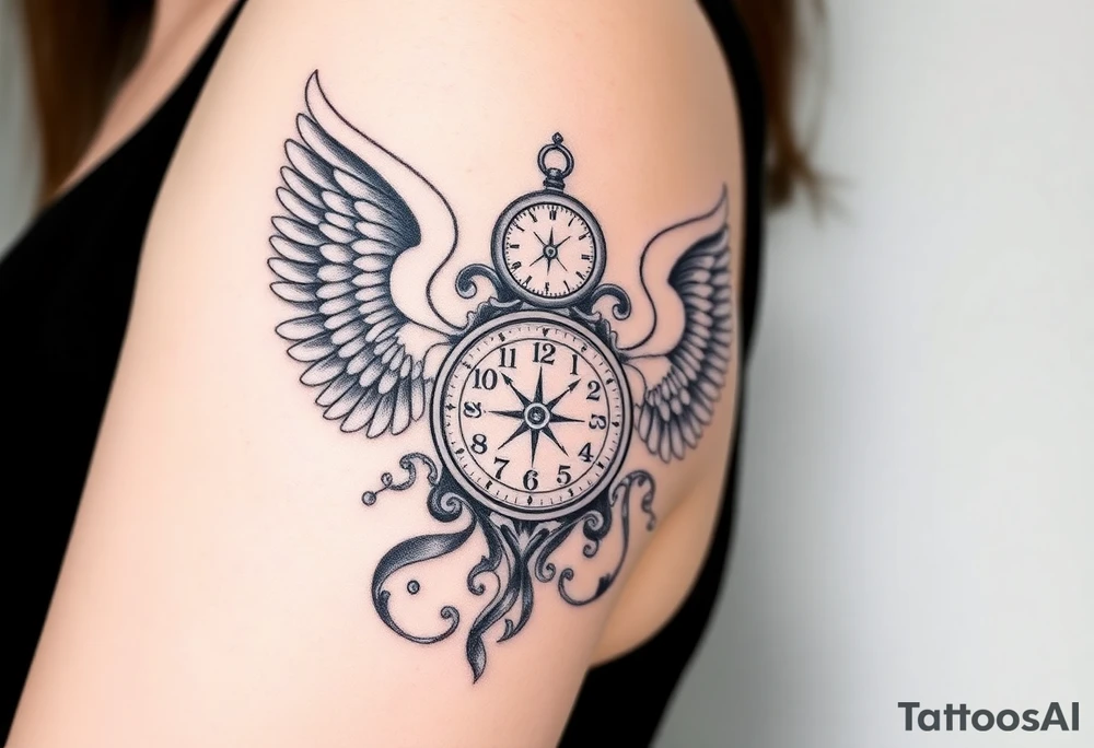 Slot machine with compass and clock with angel wings tattoo idea
