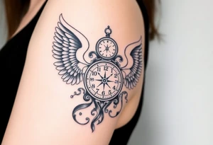 Slot machine with compass and clock with angel wings tattoo idea