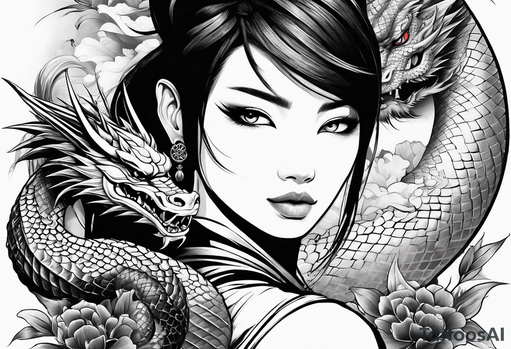 Samurai girl with dragon tattoo idea