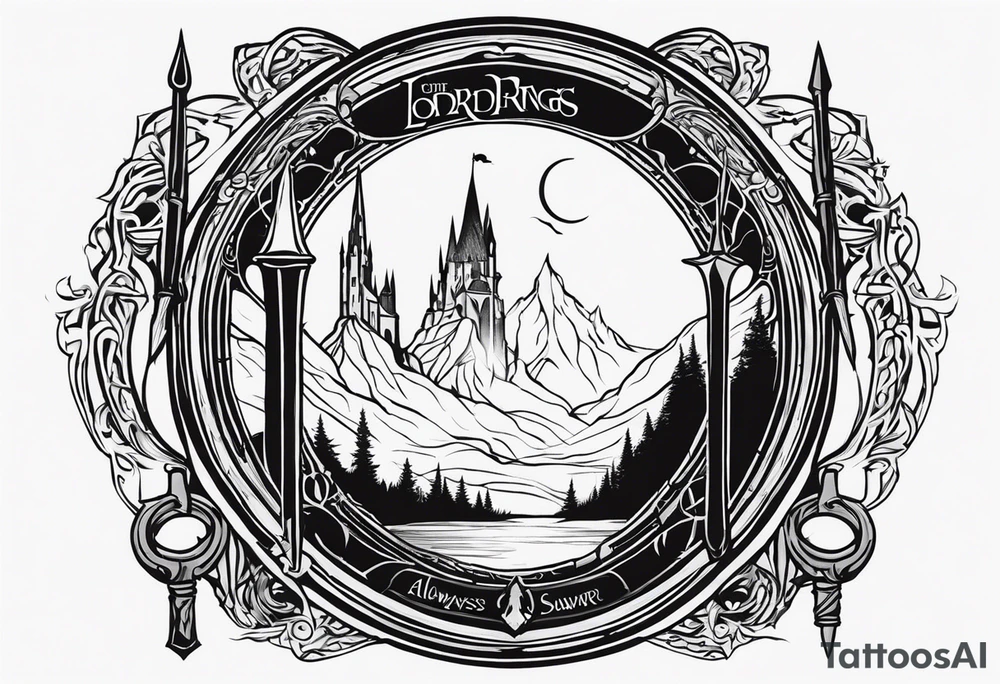 Lord of the rings. Small and very simple. Include Round hobbit door, gandalfs staff, barad dur silhouette in background, the word “always” subtly somewhere, Harry Potter wands tattoo idea