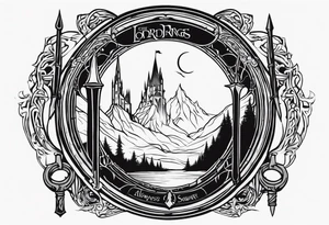 Lord of the rings. Small and very simple. Include Round hobbit door, gandalfs staff, barad dur silhouette in background, the word “always” subtly somewhere, Harry Potter wands tattoo idea