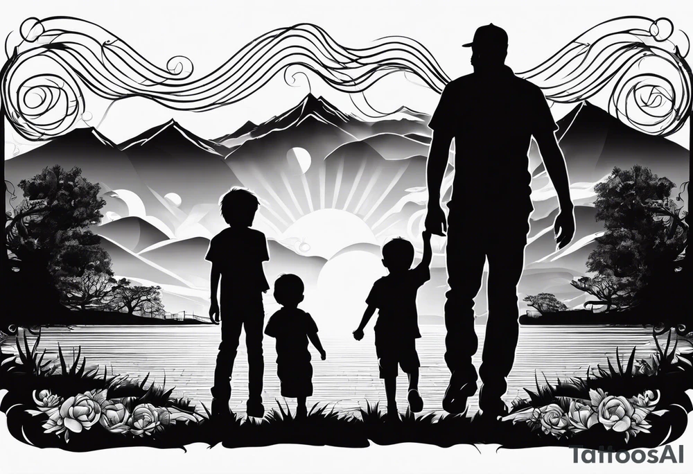Silhouette of a man woman two sons tattoo idea