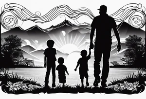 Silhouette of a man woman two sons tattoo idea